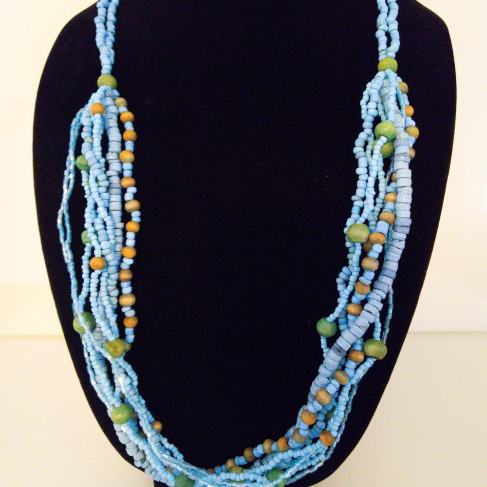 Elegant Blue and Tan Beaded Necklace
